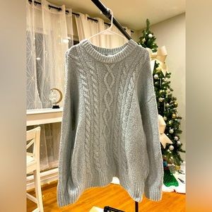 H&M Cozy Heather Green Cable Knit Sweater